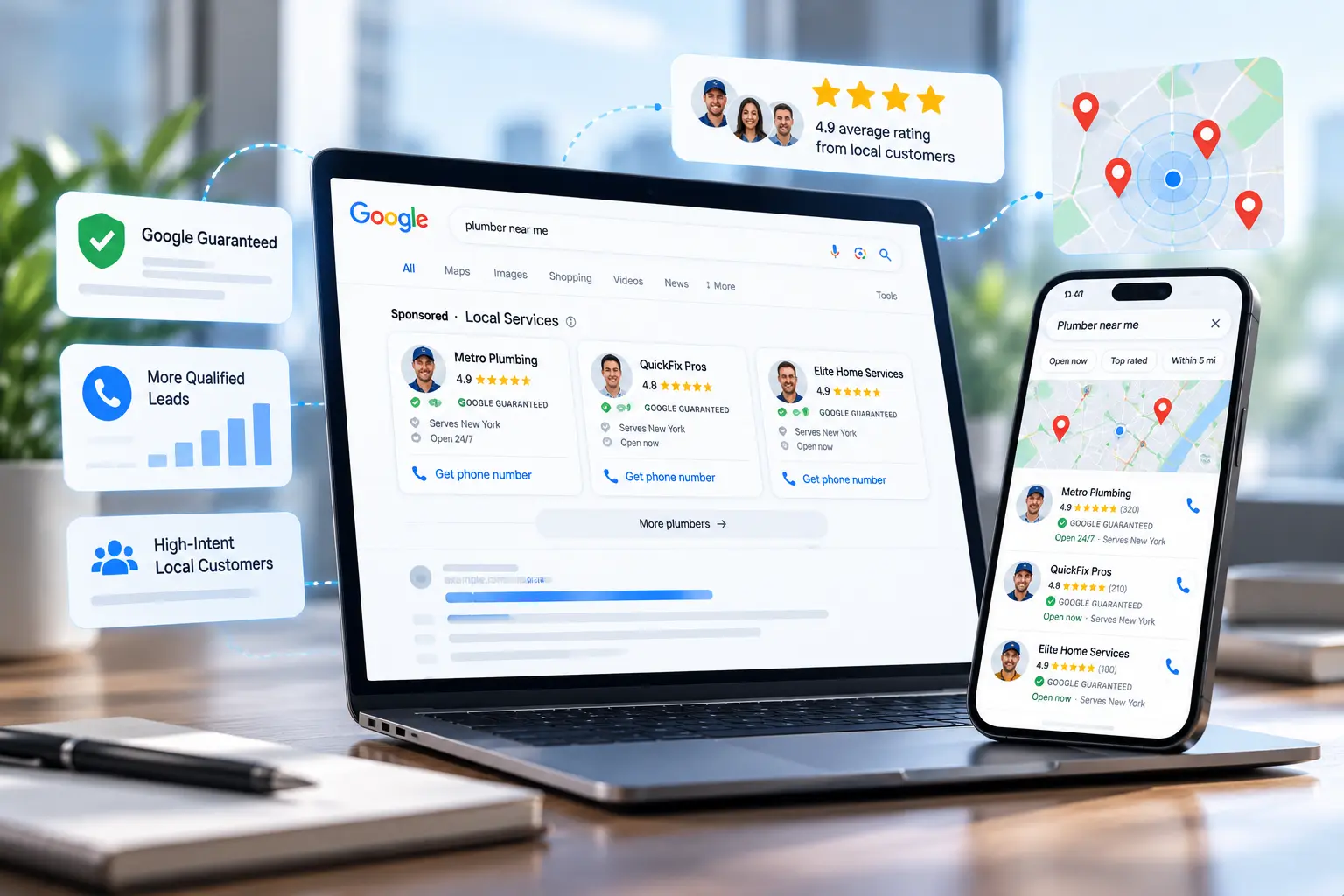 Google Local Services Ads shown in desktop and mobile search results