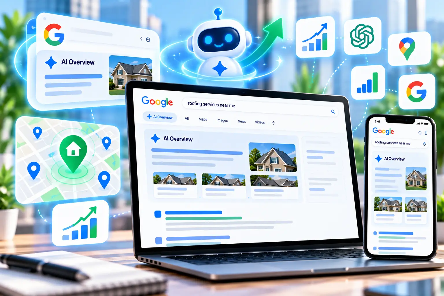 Google AI Overview and generative search results displayed across desktop and mobile