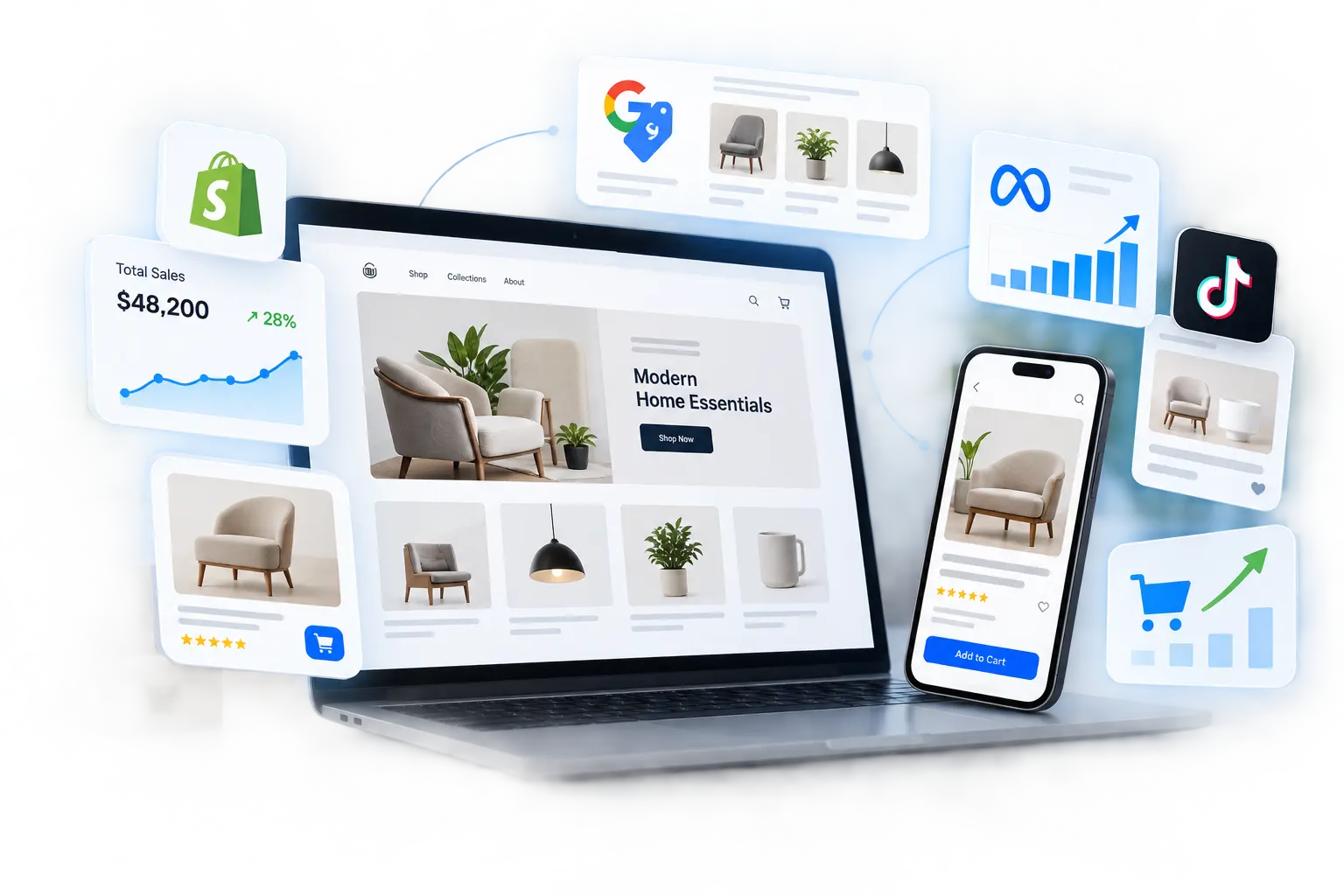 Conversion-focused website experience displayed across laptop and mobile devices