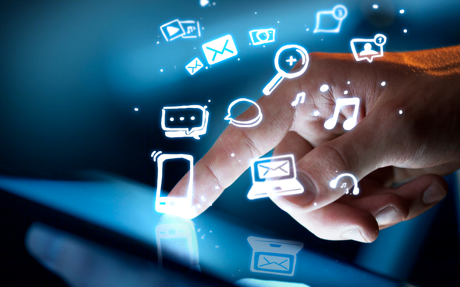 Fingertip accessing digital media.