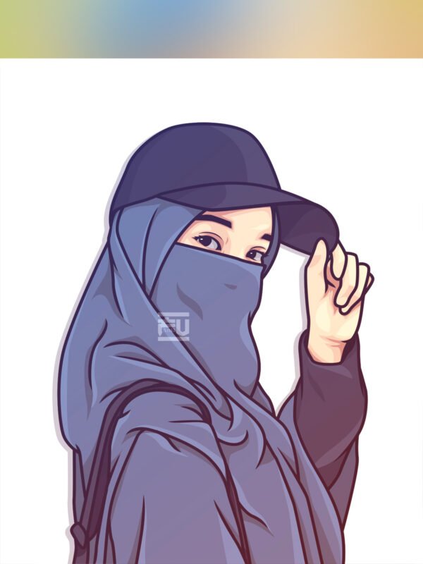 Stylish hijab girl, cap, side glance.