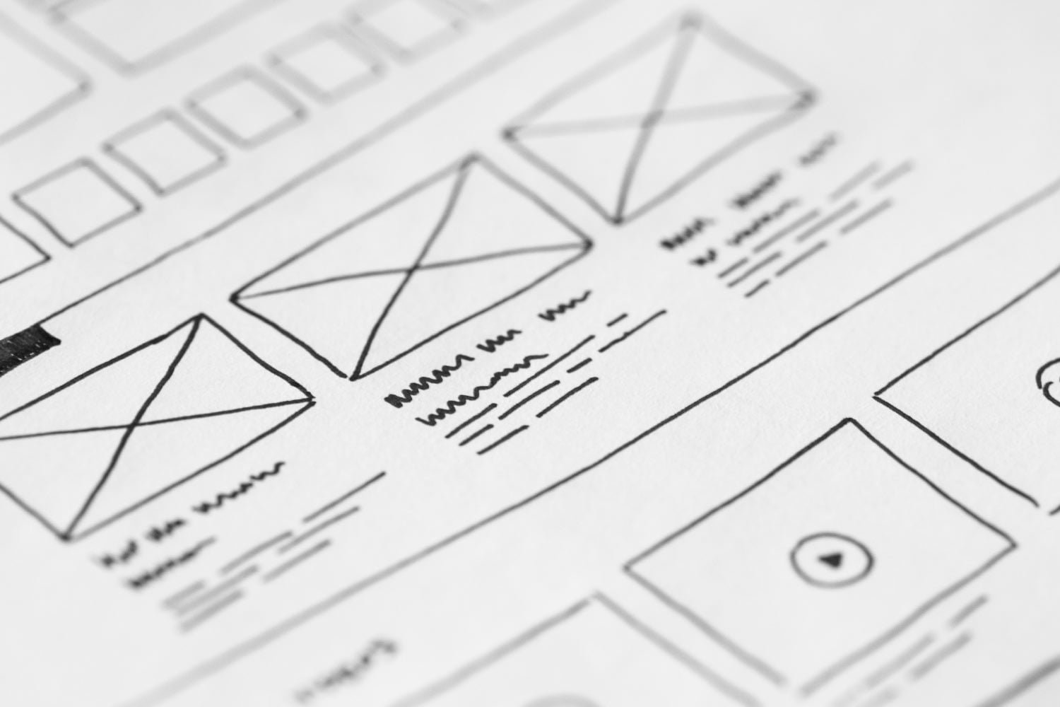 Hand-drawn website wireframe design.